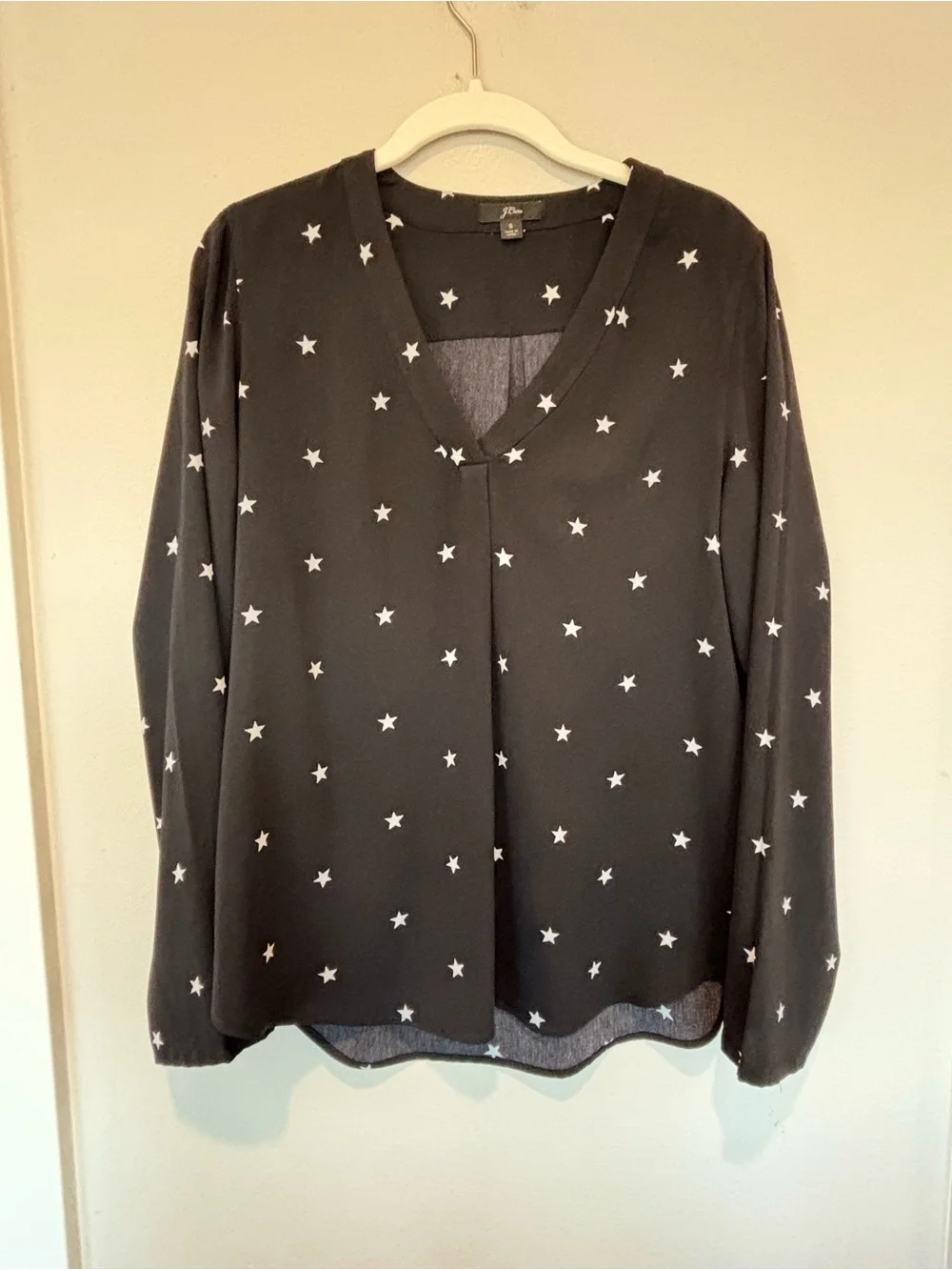 J. Crew Black Star-Print V-Neck Blouse - Picture 1 of 4